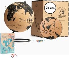 TRIPVEA® Kamštinis gaublys 24 cm + 342 lipnios vėliavėlės sodinimui - senovinis kamštinis gaublys - dekoratyvinis kelionių pasaulio žemėlapis - ideali dovana ir dekoravimo idėja - aukštis = 24 cm