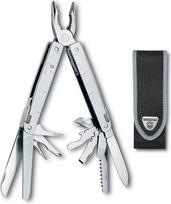 Victorinox Multifunktionstool, SwissTool mit Nylon-Gürteletui, Taschen Werkzeug, 26 Funktionen, Kombi-Spitzzange, Feststellklinge