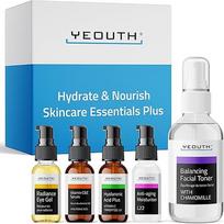 YEOUTH Hyaluronic Acid Serum, Vitamin C Serum, Alcohol-Free Face Toner, Eye Gel, Face Cream, Beauty Products, Face Care for Women and Men, Complete Anti-Ageing Skincare Set of 5