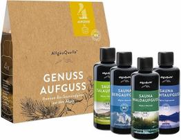 "AllgäuQuelle®" pirties užpilų rinkinys, ekologiški 4 dalių pirties reikmenys, 4 x 100 ml pirties užpilų