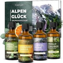"Amari ® Sauna Infusion Set Alpenglück" - Natūralūs pirties kvapai su bioetanoliu - Natūralūs gryni eteriniai aliejai - Infuzija, pirtis, pirties aliejus, kvapusis aliejus