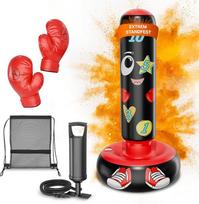 "AVENTERA® Punch Bag Children 3-12 Years" (160 cm su mokomuoju efektu) - "4-in-1" komplektas [Punch Bag, pompa, pirštinės, krepšys] - vaikiškas smūgiavimo krepšys - itin tanki medžiaga