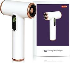 "Bewinner Pro Battery Travel Hair Dryer" - 3 greičių ir 3 temperatūrų belaidis plaukų džiovintuvas su akumuliatoriumi, nešiojamas plaukų džiovintuvas su skaitmeniniu ekranu, skirtas moterims stovyklauti, baltas