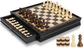 "Peradix" 2-in-1 magnetinis šachmatų žaidimas su medine dama, 32 cm/12,6 colio šachmatų lenta su laikymo stalčiumi ir 2 karalienėmis, kelioniniai šachmatai, medinis aukštos kokybės šachmatų žaislas vaikams ir suaugusiesiems