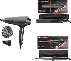 "Remington ProLuxe Midnight Black" plaukų formavimo rinkinys (OPTIheat technologija švelniam plaukų formavimui): Profesionalus jonizatorius AC9140B + tiesintuvas 9100B + garbanotuvas CI91W1B