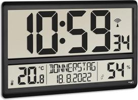 "TFA Dostmann XL" skaitmeninis sieninis laikrodis 60.4520.01 su temperatūra ir drėgme, savaitės diena (8 kalbos), radijo bangomis valdomas laikrodis, lengvai nuskaitomas, didelis, juodas, (L) 360 x (W) 235 x (H) 28 (84) mm