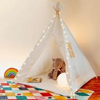 ALRITHO® Teepee palapinė vaikams iš 100 % medvilnės, įskaitant pliušinį kilimėlį, krepšį ir stabilizatorių | Žaidimų palapinė [balta] | Žaidimų namelis, skirtas naudoti viduje ir lauke | Vaikiška palapinė berniukams ir vaikams Teepee