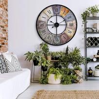 Didelis derliaus sieninis laikrodis Retro XXL Antikvarinis metalinis laikrodis Nerūdijančio plieno didelis apšiuręs elegantiškas Romėnų skaičiai didelis gyvenamajam kambariui Sienos skersmuo 80 cm (Metalinis spalvingas)