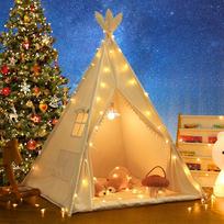 LIONHERZ® Tepee palapinė vaikams, pagaminta iš 100 % medvilnės, su pliušiniu kilimėliu, krepšiu ir plunksnų dekoracijomis, stabili, vidaus ir lauko žaidimų palapinė, žaidimų namelis mergaitėms ir berniukams