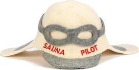 Natūralios tekstilės pirties kepurė "Sauna Pilot" White - 100 % organinės vilnos veltinio kepurės - apsaugo galvą nuo karščio - pridedamas angliškas pirties elektroninės knygos vadovas - su siuvinėjimu