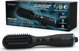 REVAMP Deepform Hair Straightener Brush, Ceramic Heating Brush Styler - 2-in-1 Dry & Styling, Warm Air for Wet Hair, Straightening Brush for Dry Hair with Nourishing Salon Professional Shine Oils