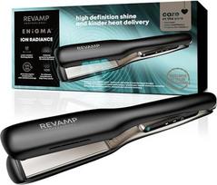 REVAMP Enigma Radiance Ion Wide Straighteners - Extra Wide Plates for One-Stroke Styling, Straightening, Curved Design for Durable Waves & Curls - Professional Ceramic Straighteners