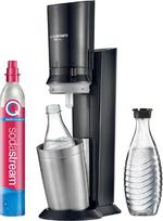 SodaStream Crystal 3.0 Wassersprudler mit 1x Quick-Connect CO2-Zylinder und 2X Glaskaraffen, Silber, Schwarz, Titan, 45 cm
