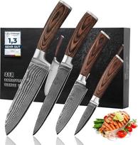 Wakoli Edib 4er Damastmesser-Set, scharfe 8 bis 18 cm Klingen, Premium Küchenmesserset aus 67 Lagen Damaststahl mit Griffen aus Pakkaholz, Premium Damast Küchenmesserset und Profi Kochmesser