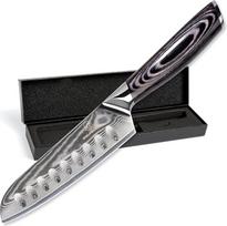 Wolfblood PRO Damascus Kitchen Knife L (23 cm) Professional Santoku Knife Made of Real 67 Layers Damascus Steel I Kitchen Knife Santoku Knife with Wooden Handle Gift Box and Blade Guard