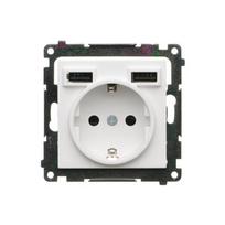 Kištukinis lizdas su 2xUSB, baltas matinis, potinkinis, IP20, Schuko, Kontakt Simon, Simon55, TGSZ1ZUSB2AA.01/111