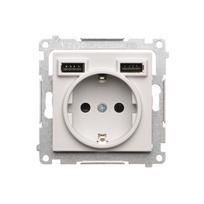 Kištukinis lizdas su 2xUSB, šviesiai pilkas matinis, potinkinis, IP20, Schuko, Kontakt Simon, Simon55, TGSZ1ZUSB2AA.01/114