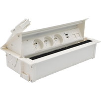 Kištukinis lizdas įmontuojamas stale, 3x250V, E tipo+USB A-C įkroviklis+2RJ45, 10 cm laidas, baltas, Kontakt-simon, 48730E30BK00000-33