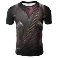 Smagus 3D spausdintas Cosplay šarvų striukė vyrams Asmenybė Gatvės Hip Hop apvali kaklo iškirptė trumpomis rankovėmis Avangardinis Kaubojus Kariūnas Marškinėliai 6XL black