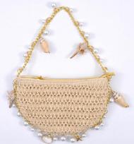 Seaside Holiday Handwoven Straw Star Conch Tote Bag