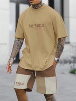 Summer Men's Suit Los Angeles Letters Simple Print Sport T-shirt  Suit Short Sleeve Color Matching Shorts Men's Summer Clothing S