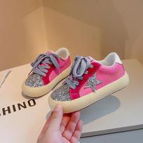 2024 Spring Star Kids' Non-Slip White Lace-Up Sneakers for Boys & Girls Size 25, 16 cm