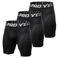 3 Pack Vyriški kompresiniai šortai Active Workout apatinis trikotažas All BlackS
