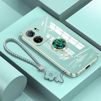 Redmi 13C 4G Case Luxury Diamond Ring Cover For Xiaomi Redmi 13C 13 C 12C 10C 9C Phone Case With Lanyard Plating Case redmi13C Redmi 13C&Case & Holder šviesiai žalios spalvos