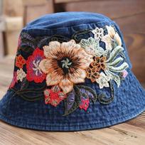 Retro Ethnic Style Hat Summer Sun Protection Visor Hat Middle-aged Women Embroidered Flower Cowboy Hat Dome Pot Hat ONE SIZE