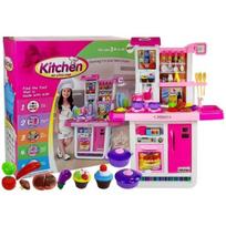 LEAN Toys „LeanToys“ rožinė virtuvėlė su vandeniu, puodais, maisto atsargomis ir garsu