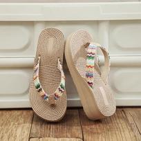 Women's High-Heeled Straw Wedge Flip-Flops for Summer Beach Vacation Outdoor Beach Sandals with Thick Soles 40EU/CN41