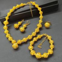 Dubai 24K Gold Bridal Jewelry Set: Necklace, Earrings, Bracelet, Ring with Round Ball Alloy Design 24k Gold Plated