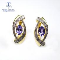 100% natūralaus tanzanito brangakmenio auskaras ovalo formos 4*6ct tikro Tanzanijos spalvos 925 sterlingų sidabro papuošalas moterims, dovana S mėlyna