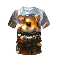 Vyriški marškinėliai 3D spaudinys Mielas žiurkėno grafinis T-shirt Viršutiniai drabužiai Mada Vyrams Animacinių filmų gyvūnų raštas Apvalus kaklas T-shirt Vaikams Gatvės stilius XXS