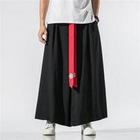 Vyriškos retro Hanfu stiliaus lininės-medvilninės Zen vienuolio kelnės-sijonas M juoda