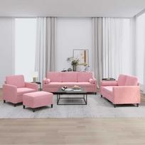 Sofa Sofos komplektas su pagalvėmis, 4 dalių, rožinis, aksomas
