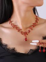 3 pieces of women's fashion trend claw chain series red water drop earrings with necklace jewelry set, banquet and party accesso
