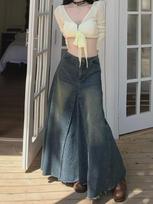 Women's Retro Washed High-Waist Denim A-Line Skirt - Summer 2024 Versatile Long Skirt Small mėlyna