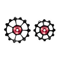 Cema Shimano 105, Ultegra, DEORE, SLX, XT, XTR galinio perjungėjo ratukai | keramika | 12 pavarų | Black-Red