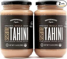 Ekologiškas sezamo tahini - neluptas ir maltas su akmeniu - šilkinės švelnios tekstūros humusas, padažai, padažai - nesūdytas, be riešutų, paleo, keto 330g indelis (2 vnt.) "Pepperwood Organics