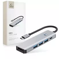 Tech-Protect HB01 HUB Adaperis 5in1 USB-C + USB3.0 + HDMI 4K 60Hz + PD100W – pilkos spalvos
