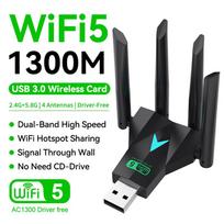 VAORLO 1300Mbps WiFi USB adapteris dviejų dažnių 2,4G/5Ghz Wi-Fi donglas 802.11AC galinga antena belaidis imtuvas PC/nešiojamam kompiuteriui be tvarkyklių juoda