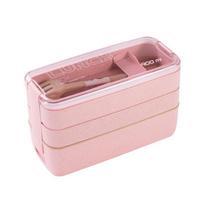 900ml Bento Box for Kids 3 Stackable Lunch Box Leak-proof Portable Lunch Food Container Wheat Straw Food Storage Box Dishwasher 3 rožinė