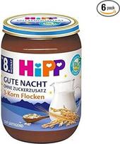 "HiPP" Pieno košės stiklinėje, labos nakties, be pridėtinio cukraus, 3 grūdų dribsniai, 6 x 190 g