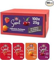 "Schwartau Velvet Portions" mišinio dėžutė, uogienės porcijų indeliai (50 x braškių, 25 x abrikosų, 25 x dvigubų vyšnių), didelė pakuotė, 100 x 25 g