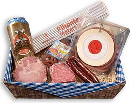 "Wurstbaron®" dovanų krepšelis "pasidaryk pats" dešros paketas su saliamiu ir kumpiu, dovanų paketas apie 1,5 kg