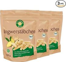 3 x CLASEN ekologiškos imbiero lazdelės, džiovintos, saldintos cukranendrių cukrumi, 100 g