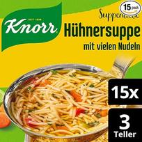 Knorr Suppenliebe vištienos sriuba Skani makaronų sriuba su daug makaronų be skonį gerinančių priedų ir dažiklių 15 x 3 lėkštės