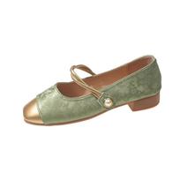 Soft Comfortable Ballet Shoes Mary Jane Shoes for Women Retro Medium Heeled Women's Single Party Shoes Zapatos De Mujer 35 žalia