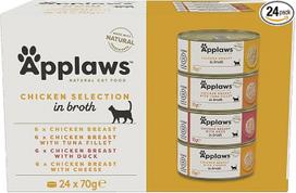 "Applaws 100% Natural Premium Wet Food for Cats, Chicken Selection Multipack in Broth" - 24 skardinių po 70 g pakuotė